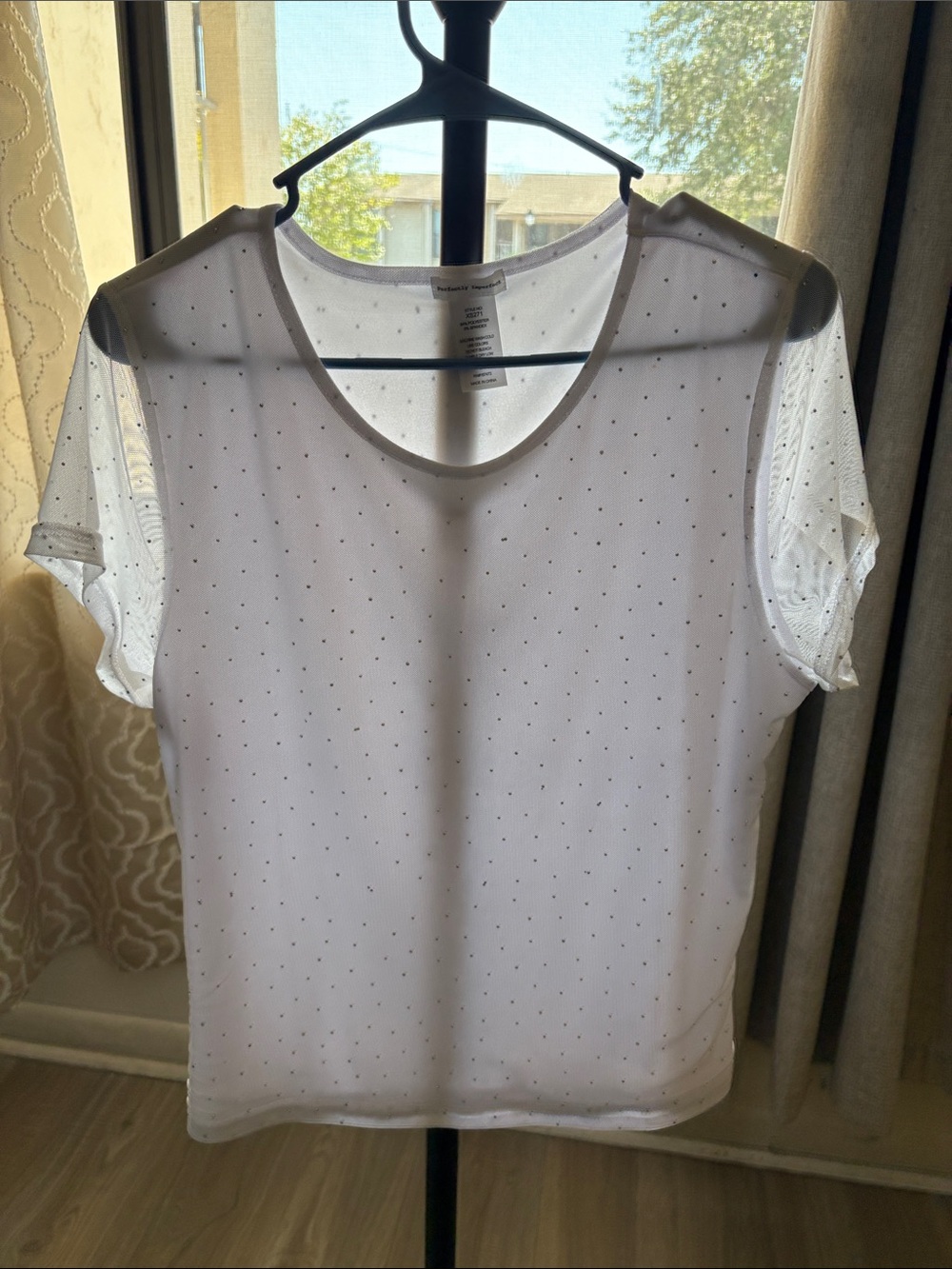 White Sheer Dot Short-Sleeve Top